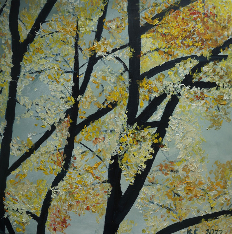 Autumn's Trees Branches original painting by Kristina Česonytė. Landscapes