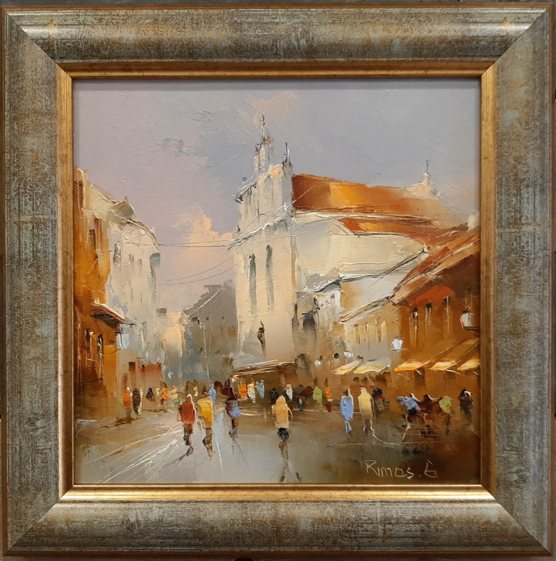Pilis Street original painting by Rimantas Grigaliūnas. 250 EUR or less