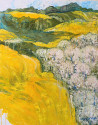 The charm of blooming gardens and rapeseed original painting by Angelija Eidukienė. Landscapes