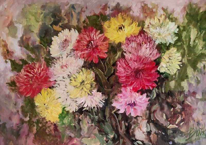 Dahlias original painting by Birutė Butkienė. Flowers