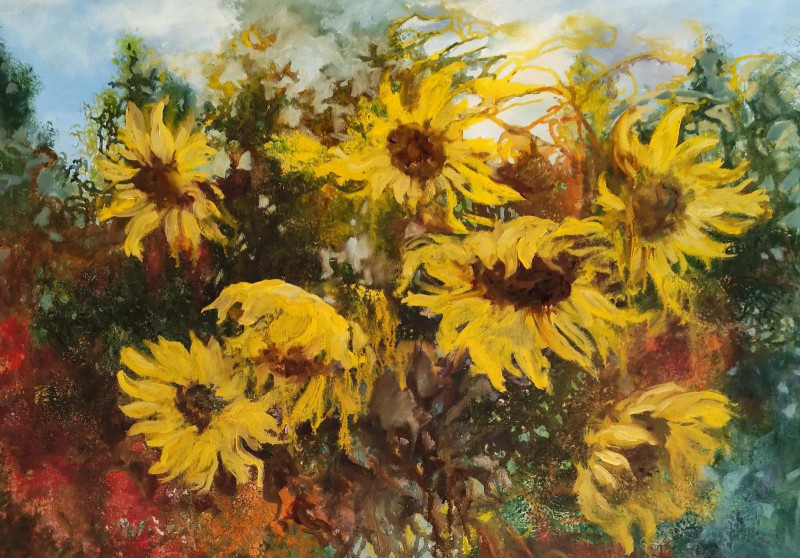 Birutė Butkienė tapytas paveikslas Saulėgrąža, Gėlės , paveikslai internetu