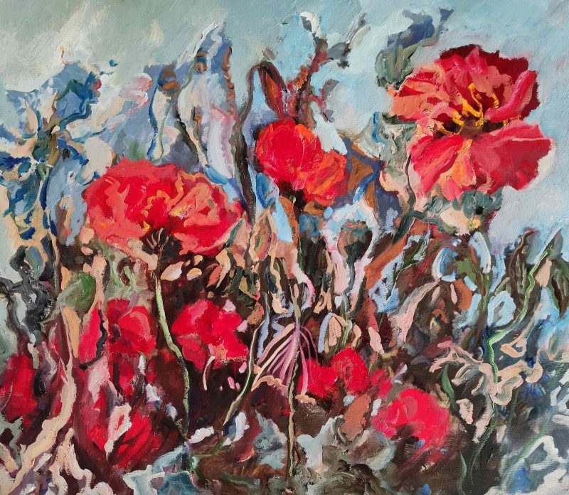 Field Poppies original painting by Birutė Butkienė. Flowers