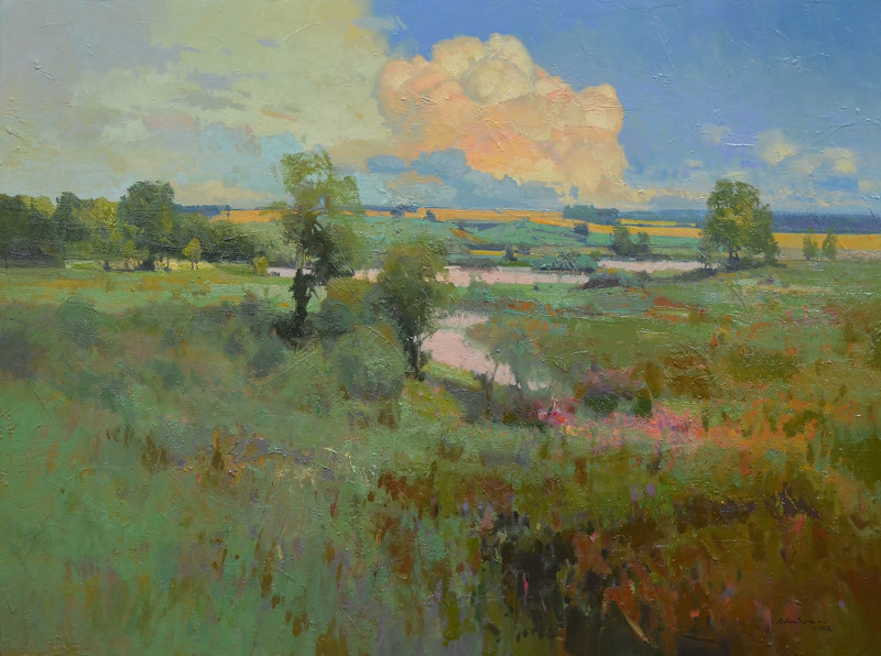 A Quiet August Evening original painting by Vytautas Laisonas. Landscapes