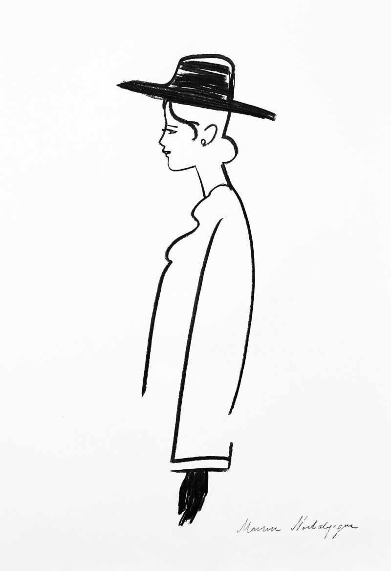 Eglė Petkevičiūtė tapytas paveikslas Moteris su skrybėle, Linijos Menas , paveikslai internetu