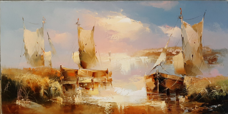 Rimantas Grigaliūnas tapytas paveikslas Senieji marių laivai, Marinistiniai paveikslai , paveikslai internetu