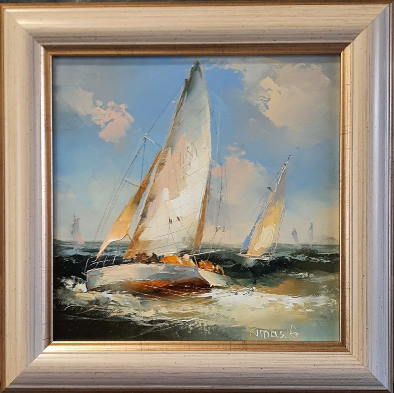 Favourable Wind original painting by Rimantas Grigaliūnas. Marine Art