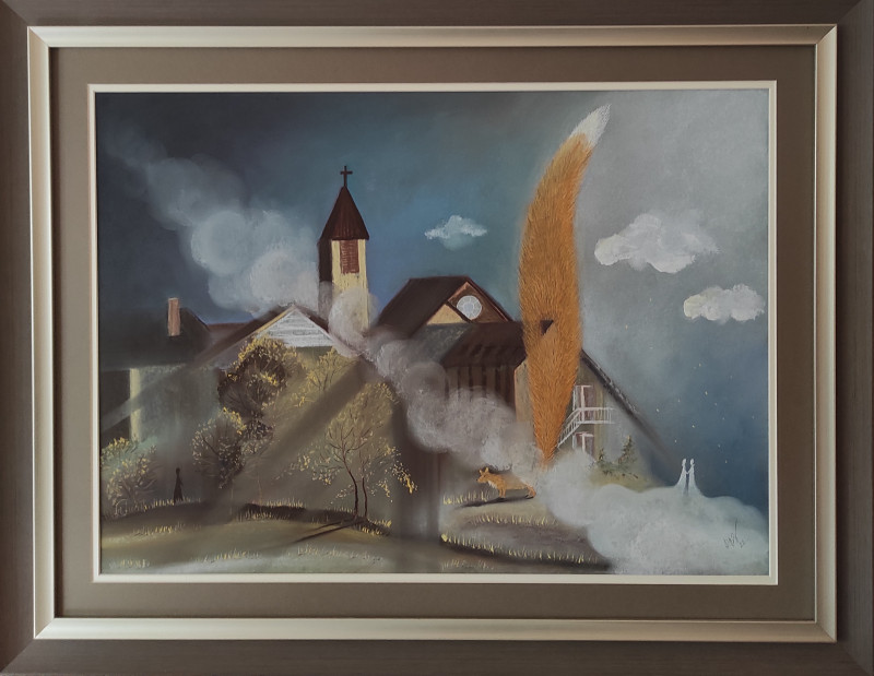 Foxes Leave At Dawn original painting by Rima Sadauskienė. Freed Fantasy