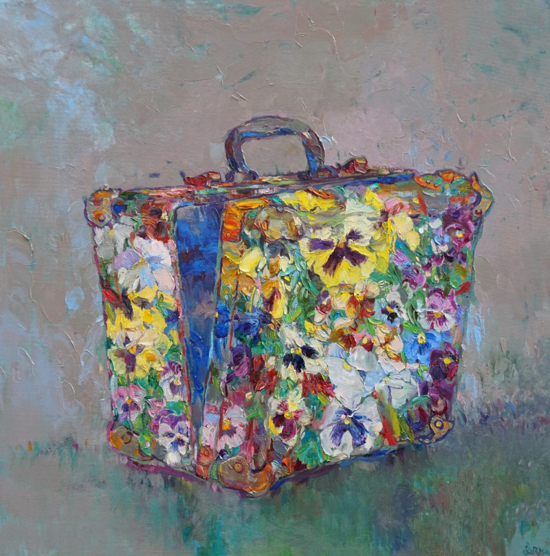 Suitcase original painting by Šarūnas Šarkauskas. Composition
