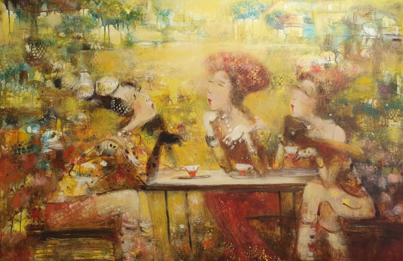 Chit-chatting original painting by Genutė Burbaitė. Paintings With People