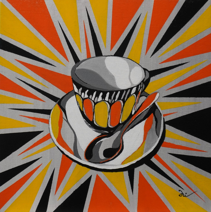 Gintaras Pečiura tapytas paveikslas Rytinis kavos puodelis, Natiurmortas virtuvei , paveikslai internetu