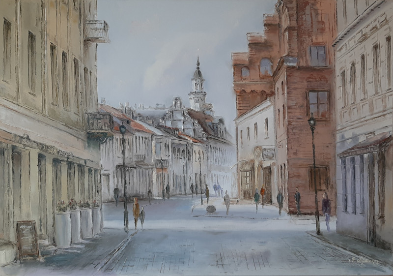 Vilnius Street. Kaunas original painting by Aleksandras Lysiukas. Paintings With Kaunas (Kaunas)