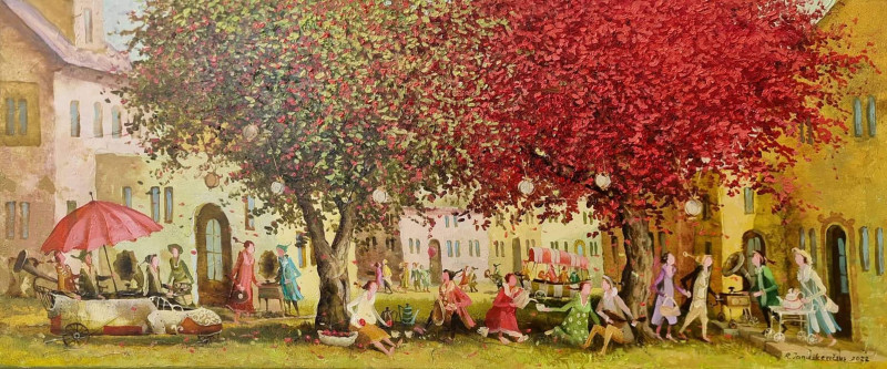 Remigijus Januškevičius tapytas paveikslas Muzikantų kiemas, Šokis - Muzika , paveikslai internetu