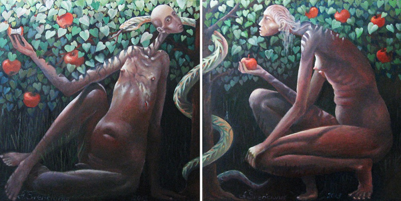 Eve and Adam (diptych) original painting by Arnoldas Švenčionis. Oil painting