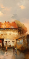 Rimantas Grigaliūnas tapytas paveikslas Klaipėdos fachverkas, Urbanistinė tapyba , paveikslai internetu
