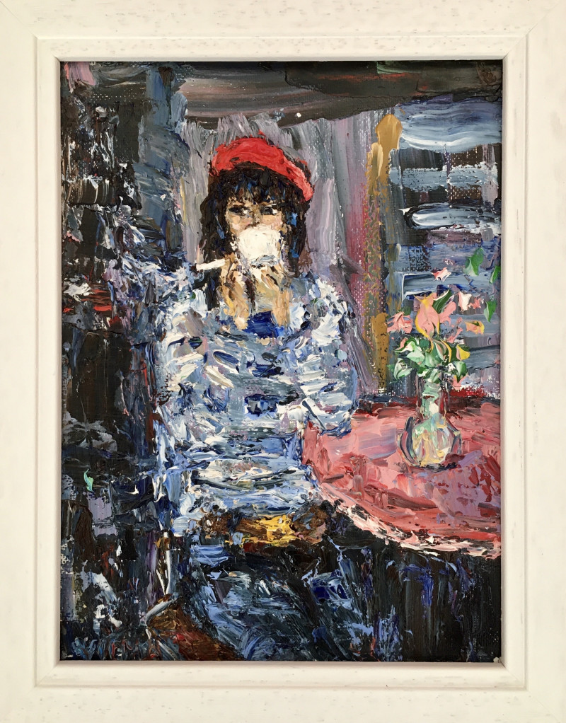 Vilma Gataveckienė tapytas paveikslas French girl in cafe, Moters grožis , paveikslai internetu