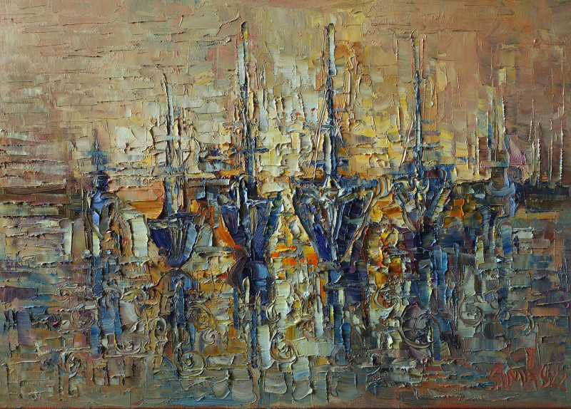 Simonas Gutauskas tapytas paveikslas Mėlyni laivai, Jūros , paveikslai internetu