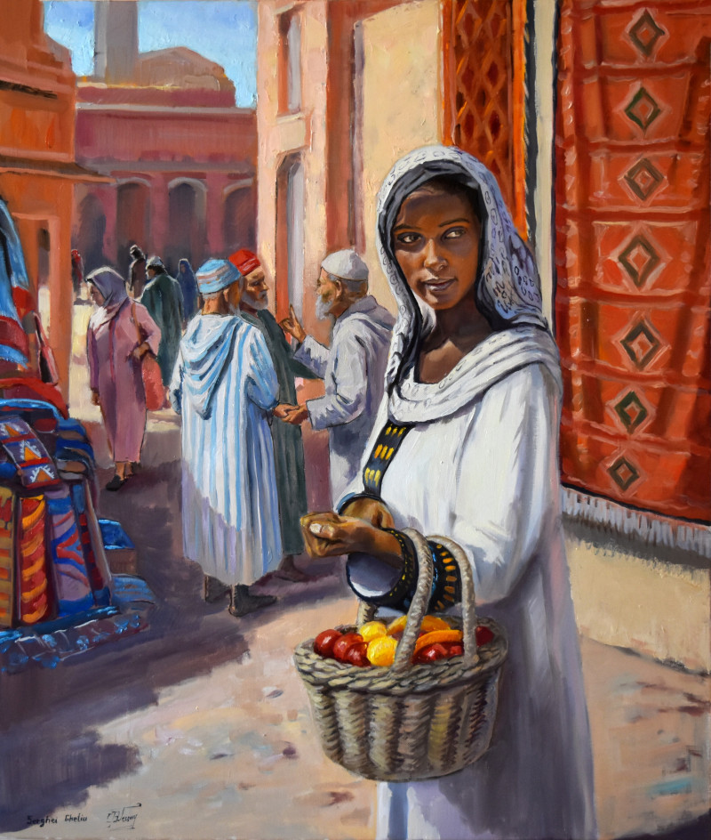 THE FACES OF THE WORLD: A BUSY DAY IN MOROCCO original painting by Serghei Ghetiu. Paintings With People