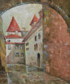 Old town street original painting by Danutė Virbickienė. Urbanistic - Cityscape