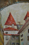 Old town street original painting by Danutė Virbickienė. Urbanistic - Cityscape