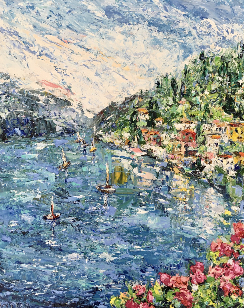 Day At Lake Como original painting by Vilma Gataveckienė. Landscapes