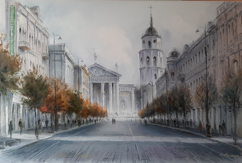 Gediminas Avenue. Autumn. original painting by Aleksandras Lysiukas. Paintings with Vilnius (Vilnius)
