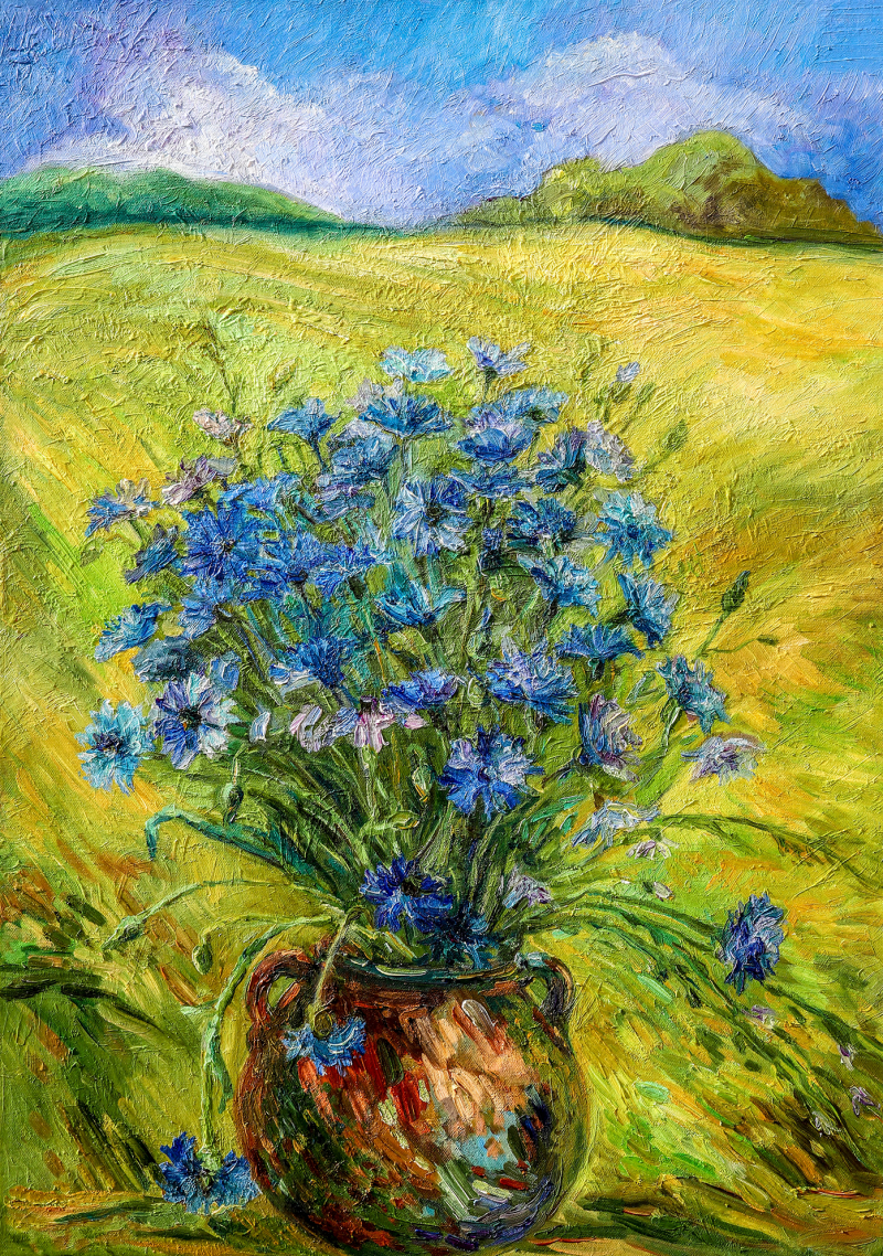Cornflowers original painting by Aleksandra Šimkutė-Norbutienė. Talk Of Flowers