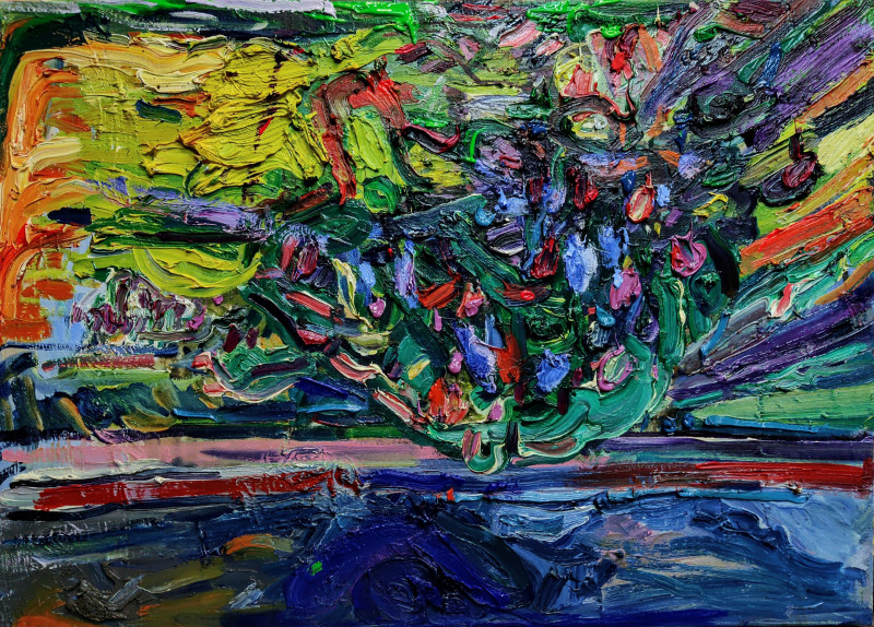 Arvydas Martinaitis tapytas paveikslas Kompozicija su alyvų žydėjimu, Abstrakti tapyba , paveikslai internetu