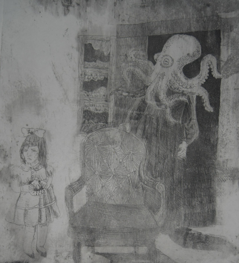 A Dream About an Octopus original painting by Kristina Daniūnaitė. Fantastic