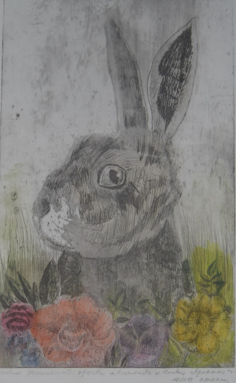 Long-eared bunny original painting by Kristina Daniūnaitė. Animalistic Paintings