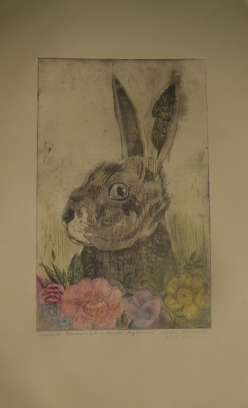 Long-eared bunny original painting by Kristina Daniūnaitė. Animalistic Paintings