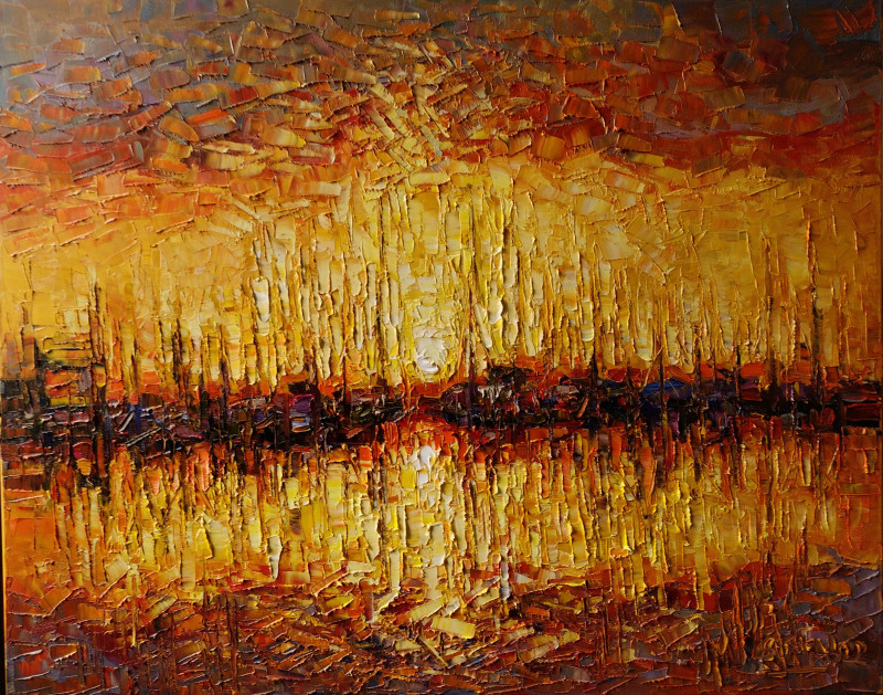 Simonas Gutauskas tapytas paveikslas Saulėlydis uoste, Peizažai , paveikslai internetu