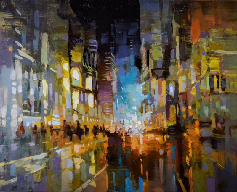 City Lights original painting by Aleksandr Jerochin. Urbanistic - Cityscape