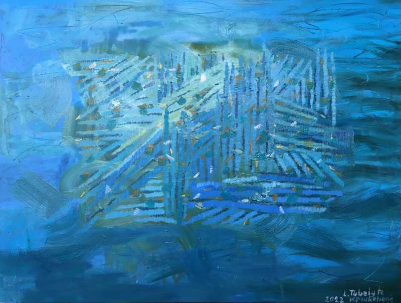 Laima Kriukelienė tapytas paveikslas Vandens mėlis, Abstrakti tapyba , paveikslai internetu
