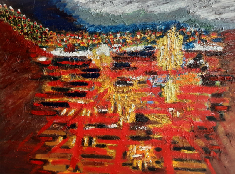 Gitas Markutis tapytas paveikslas Miestas, ugnis ir vanduo, Abstrakti tapyba , paveikslai internetu