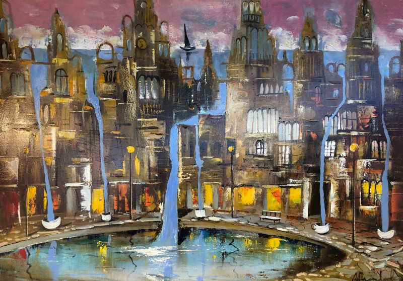 Alvydas Venslauskas tapytas paveikslas Pajūrio miestas, Išlaisvinta fantazija , paveikslai internetu