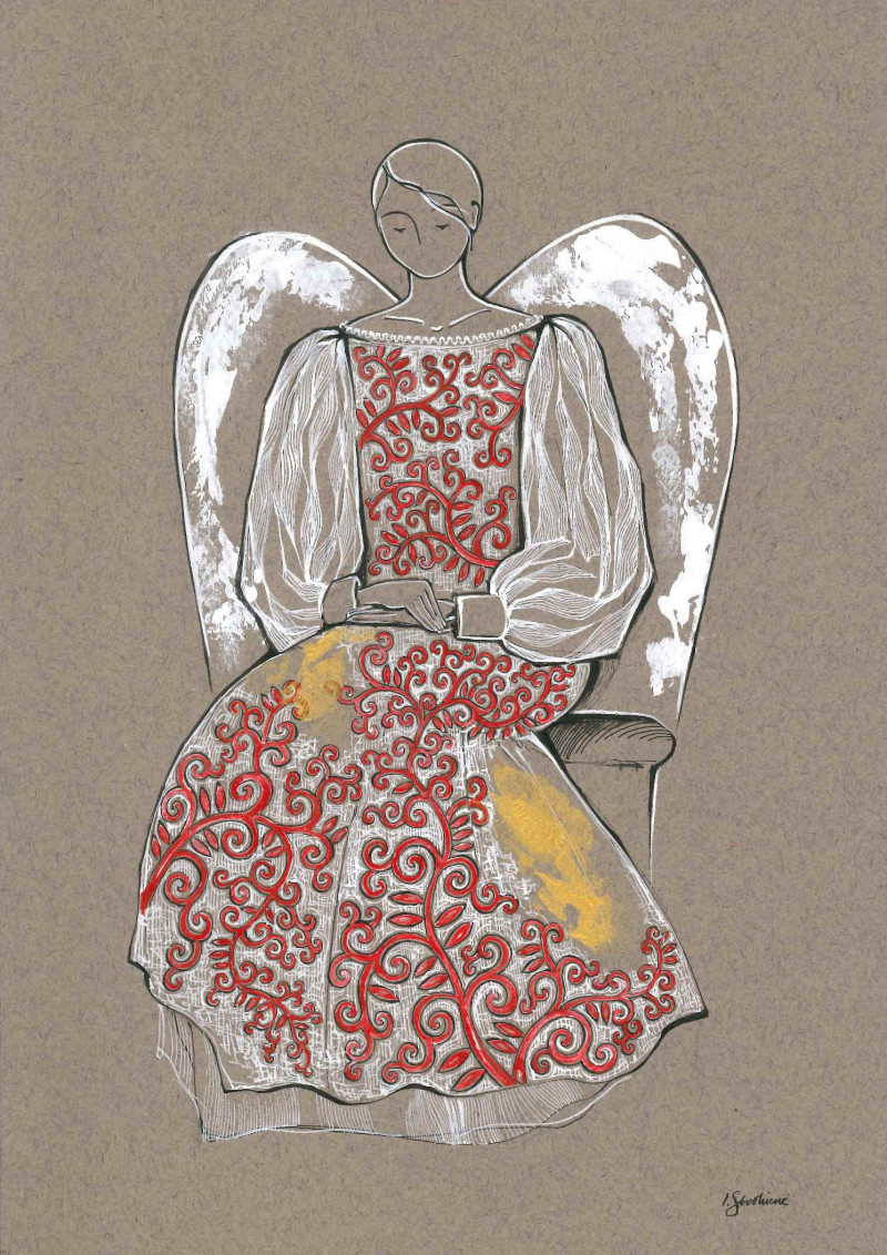Ieva Stoškienė tapytas paveikslas Angelo mintys, Angelų kolekcija , paveikslai internetu