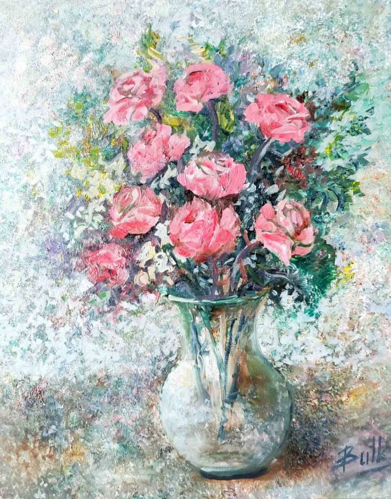 Birutė Butkienė tapytas paveikslas Rožių puokštė, Gėlių kalba , paveikslai internetu