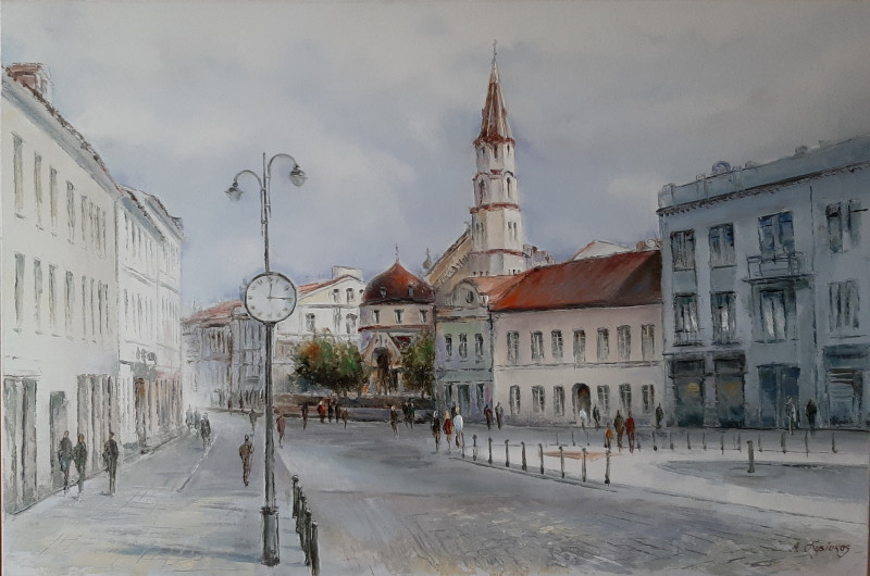 Didzioji Street original painting by Aleksandras Lysiukas. Paintings with Vilnius (Vilnius)