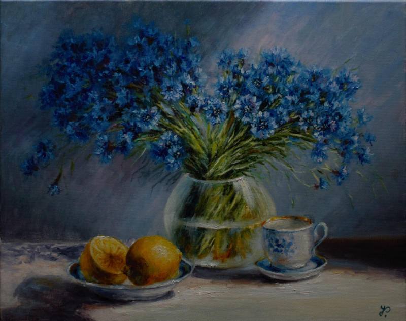 Cornflowers original painting by Irma Pažimeckienė. Still-Life