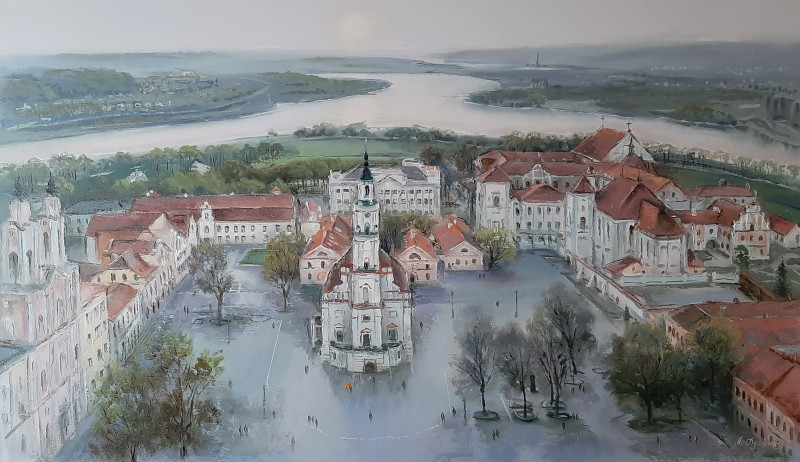 Kaunas Panorama original painting by Aleksandras Lysiukas. Urbanistic - Cityscape
