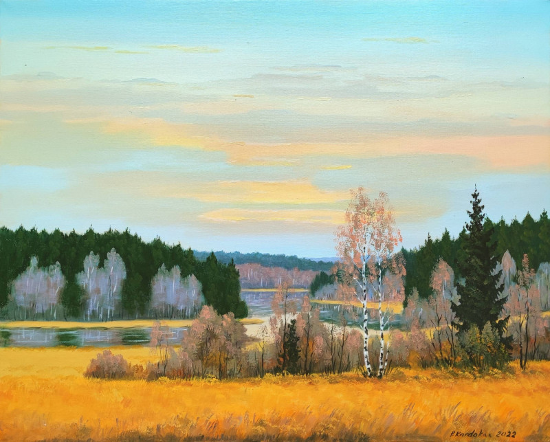 Strėva. Autumn original painting by Petras Kardokas. 250 EUR or less