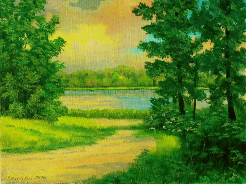 Petras Kardokas tapytas paveikslas Ežeras. Jūžintai , Peizažai , paveikslai internetu