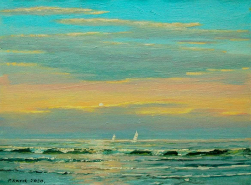 Petras Kardokas tapytas paveikslas Jūra prieš saulėlydį, Jūros , paveikslai internetu