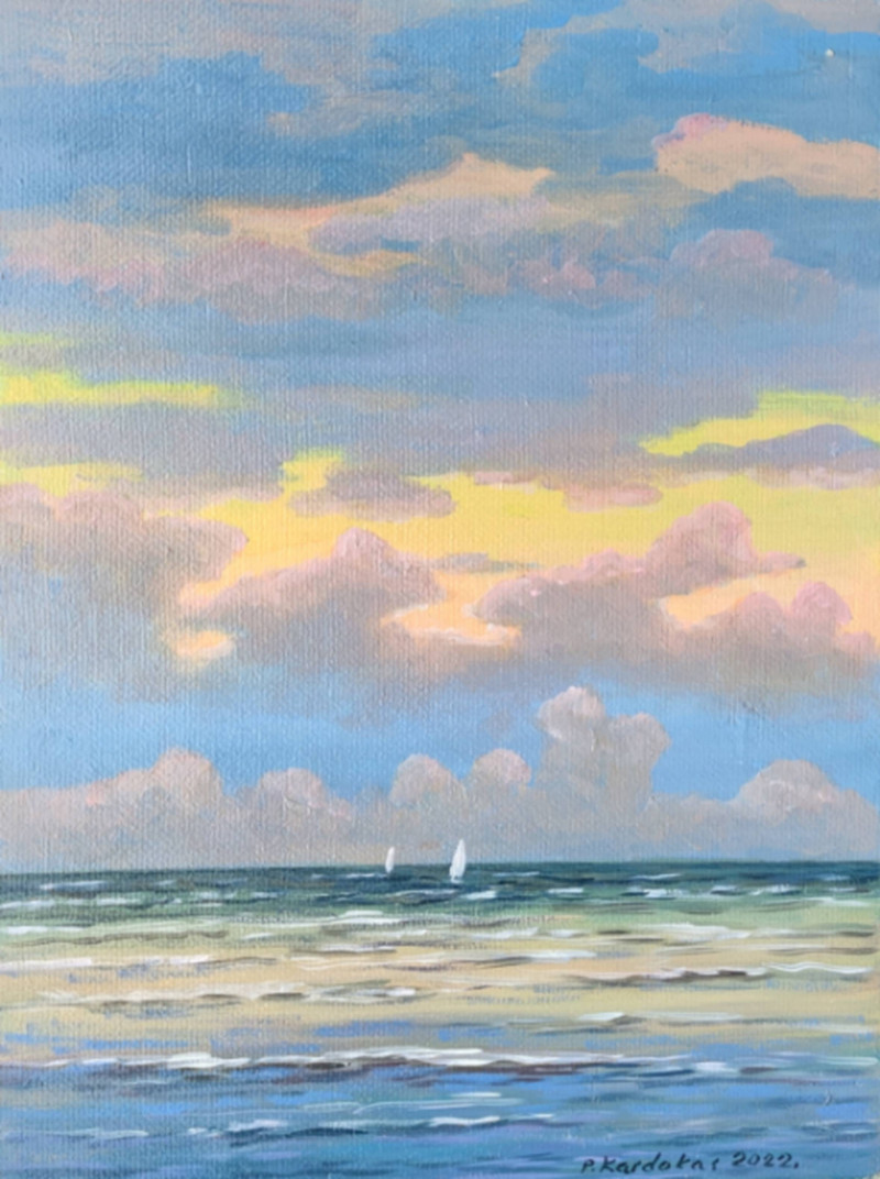 Petras Kardokas tapytas paveikslas Dvi burės jūroje, Jūros , paveikslai internetu