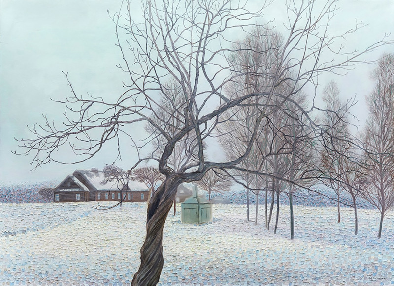Natalie Levkovska tapytas paveikslas Žiema Dusetose, Peizažai , paveikslai internetu