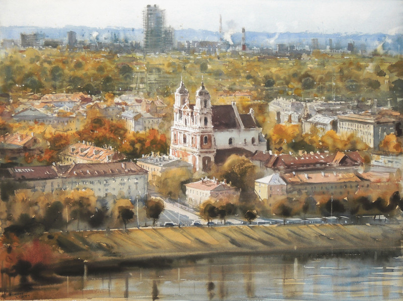 Vilnius original painting by Sergiy Lysyy. Urbanistic - Cityscape