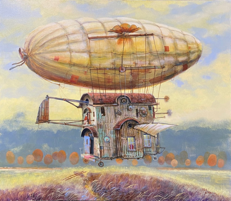 It's autumn here, we're flying where it's warm original painting by Modestas Malinauskas. Freed Fantasy