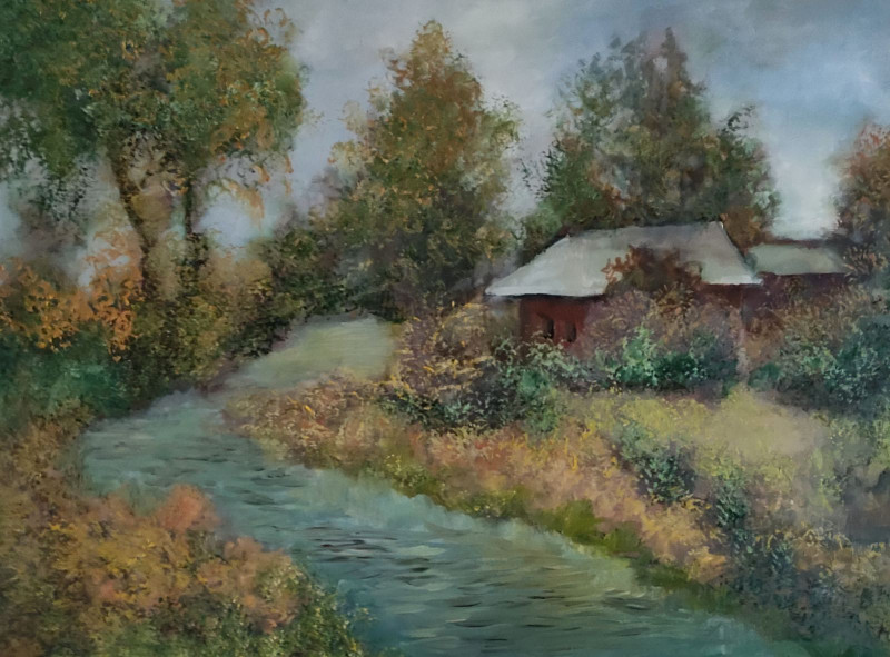 Farmhouse original painting by Birutė Butkienė. Landscapes