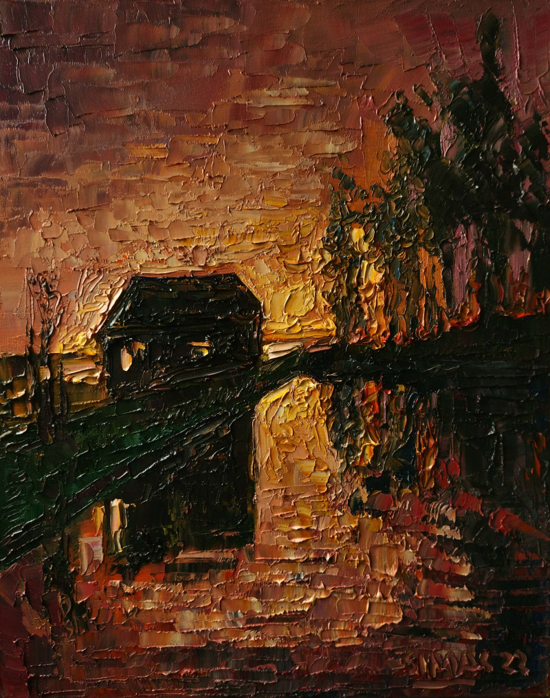 Simonas Gutauskas tapytas paveikslas Namas prie upės, Peizažai , paveikslai internetu