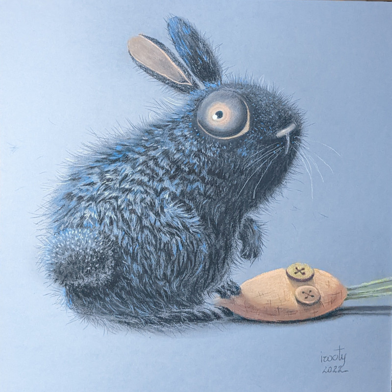 Rabbit Of 2023 original painting by Irena Kavaliauskienė. Animalistic Paintings